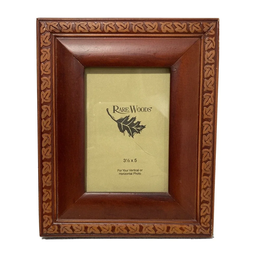 Vintage wooden photo frame Rare Woods by Burnes of Boston carved leaf 3.5 x 5